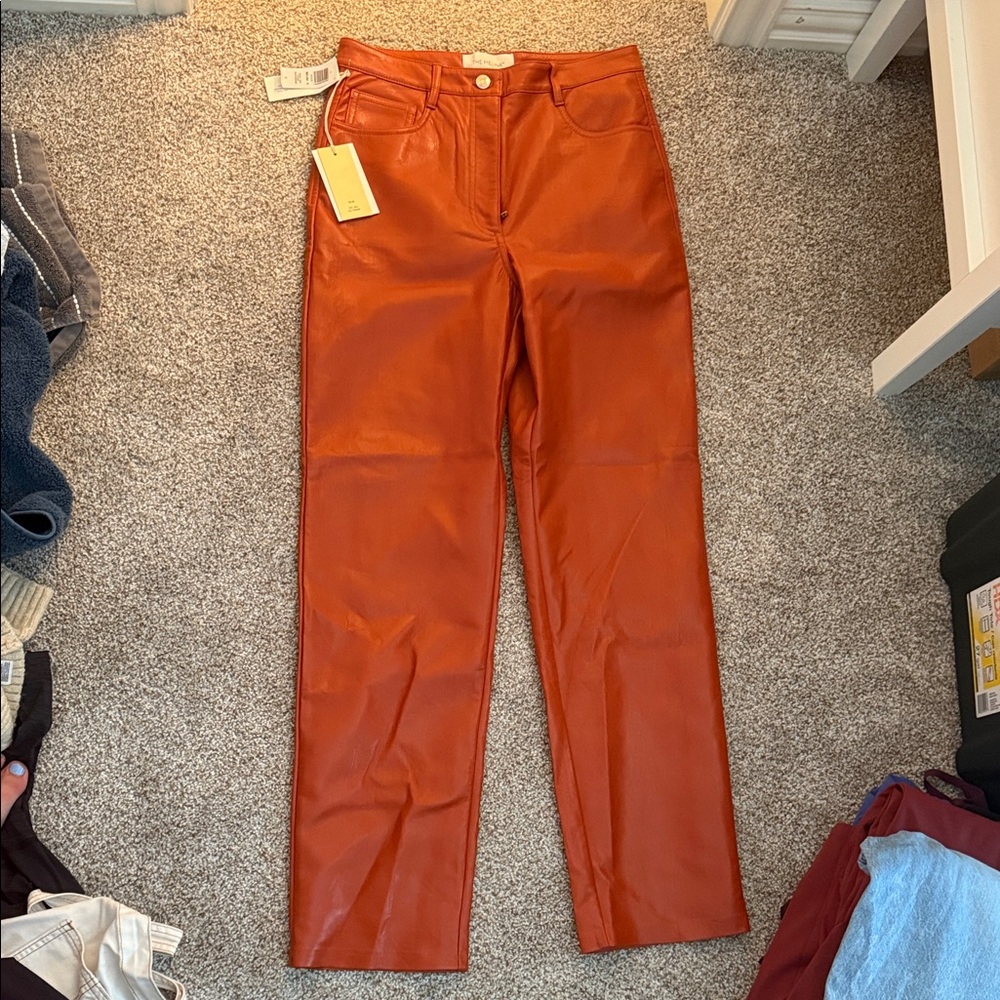 Wilfred Women's Rust Straight Leg Leather Pants